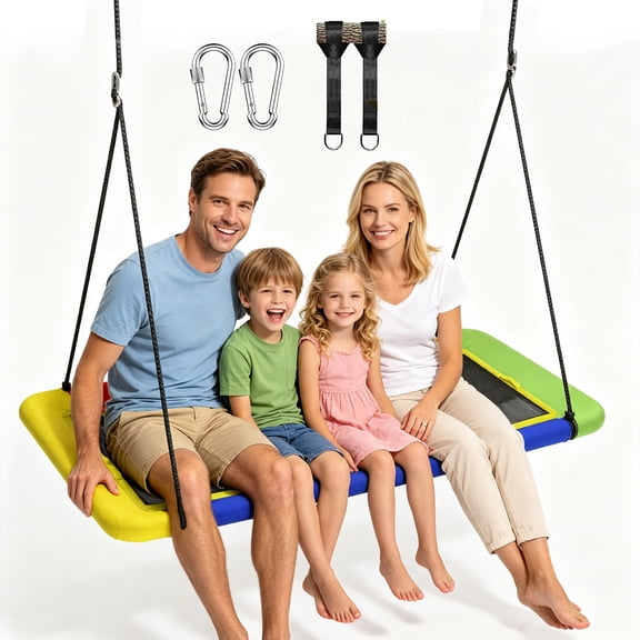60'' Rectangle Platform Tree Swing for Kids and Adults, Giant Flying Swing with Adjustable Hanging Strap, Waterproof Textilene Fabric Tear & UV Resistant, Swings Set for Backyard Garden