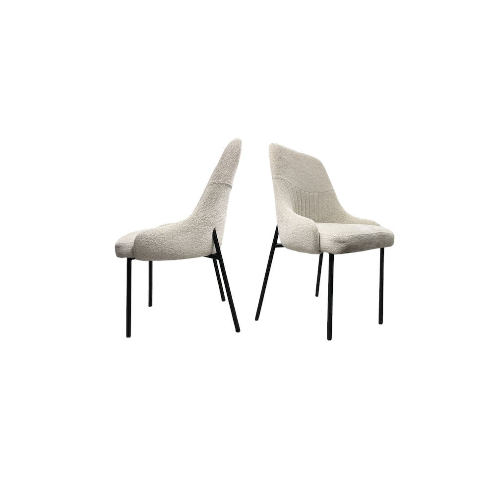 Beige Boucle Upholstered Metal Frame Side Chairs, Set of 2