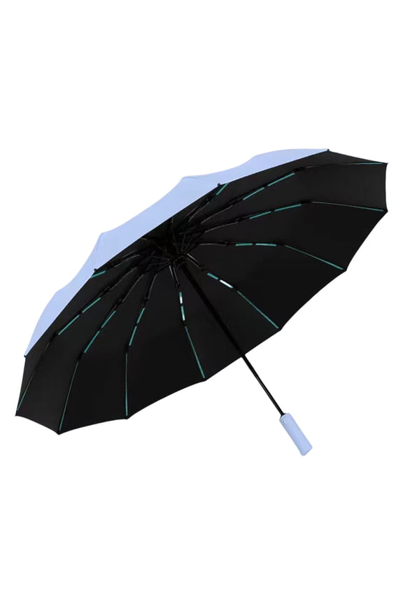 60-Rib Folding Umbrella - Fully Automatic Windproof UV Protection Umbrella for Rain/Sun, Large 42in Reinforced Frame with Black Rubber Coating, Compact Travel Design (Sky Blue)​