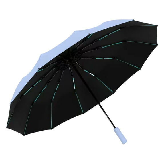 60-Rib Folding Umbrella - Fully Automatic Windproof UV Protection Umbrella for Rain/Sun, Large 42in Reinforced Frame with Black Rubber Coating, Compact Travel Design (Sky Blue)