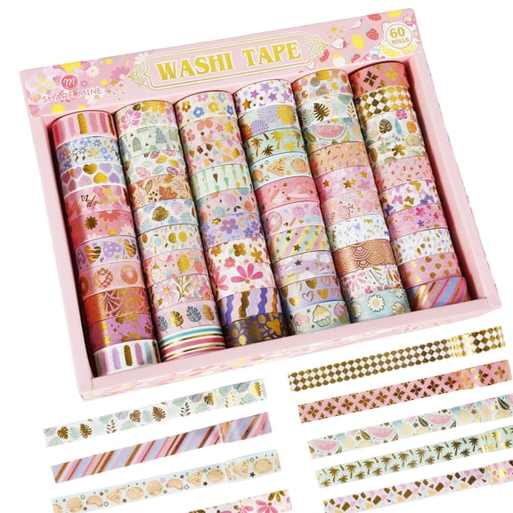 60 Roll Washi Tape Set with Assorted Pattern for Scrapbook Wrapping