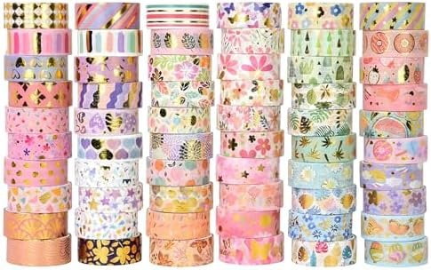 60 Rolls Washi Tape Set, 15 mm  Foil Cute  Floral Decorative for Journaling Supplies