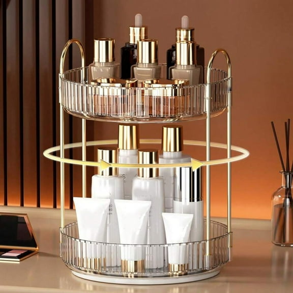 60 Rotating Makeup Organizer And Storage For Vanity Countertop 2 Tiers, High Capacity Cosmetic Skincare Perfume Organizer For Dresser Bathroom Lazy Susan Organizers(Clear )