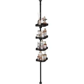 360    Rotating Shower Caddy Tension Pole with 4-Tier Rustproof Lazy Susan 35-128 Inch No Drilling Coner Shelves Adjustable Shower Rack for Bathroom Bathtub Washbasin Plant Storage (Black)