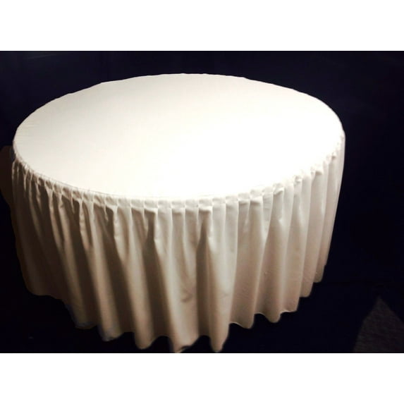 60" Round Pleated Table Cover Skirt Polyester w/ Top Topper tablecloth 18 COLOR", (Color: White)