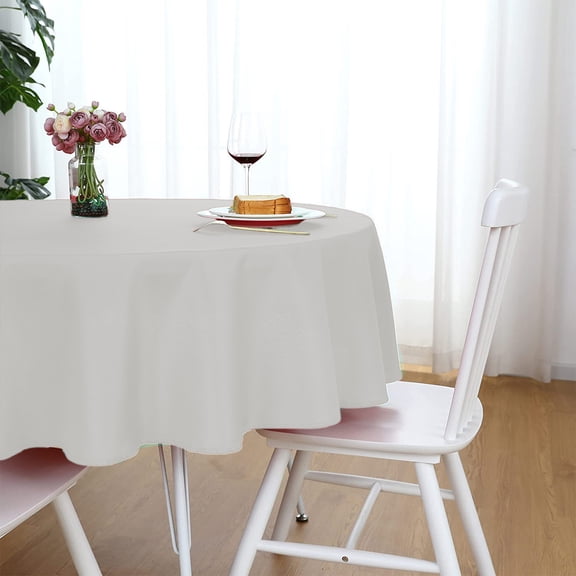 60" Round Tablecloth, White Polyester, Easy to Clean, Ideal for Home, Pubs, Restaurants, Versatile for Parties & Events White