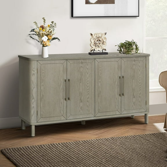 60'' Rounded Design Elements Throughout The Sideboard Including Tabletop, Legs, Four Side Furniture Suitable for Kitchen, Living Room, Entryway