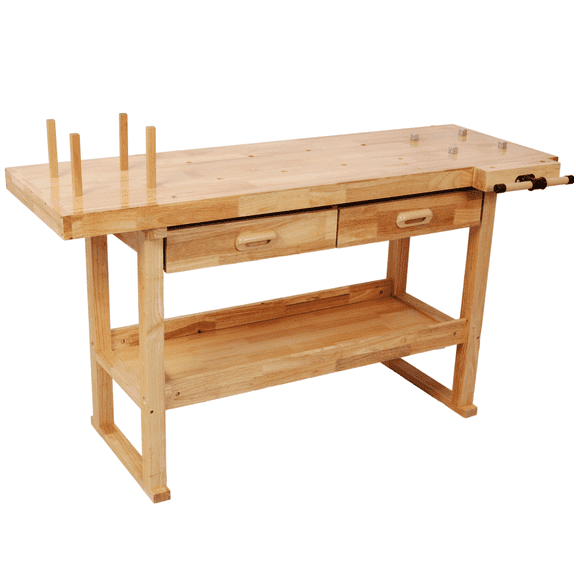 60" Rubberwood Workbench with 2 Drawers & Shelf for Garage & Workshop