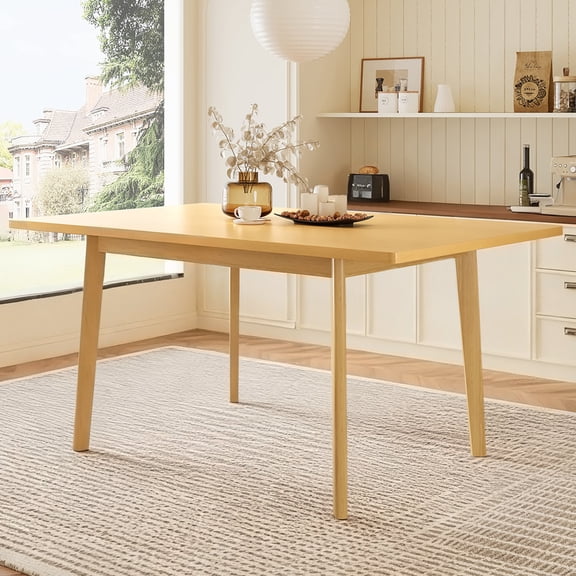 60" Rustic Farmhouse Dining Table - Solid Wood Frame, Minimalist Modern Dining Table for Kitchen, Dining Room, Living Room, Natural
