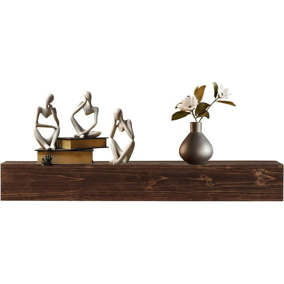 60" Rustic Wood Fireplace Mantel, Wall-Mounted & Floating Shelf for Home Wall Decor, Rustic Cedar Wood Floating Farmhouse Shelf Handcrafted Wall Mounted for Bathroom, Espresso