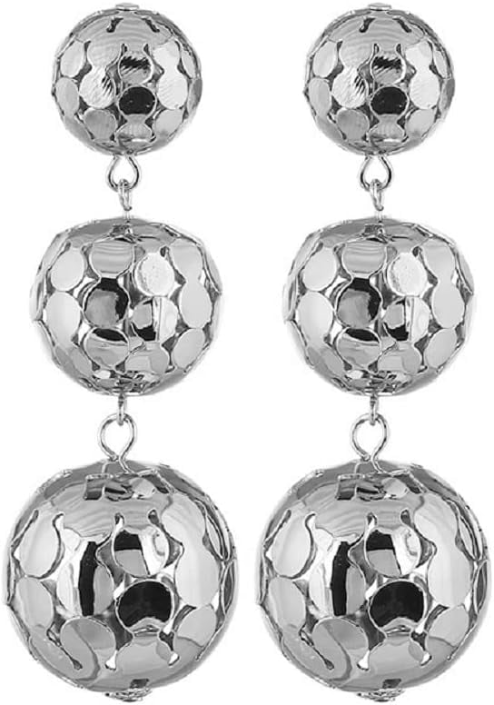 Disco Ball Drop Dangle Earrings - Silver Mirror Acrylic Hook Earrings For Women, 70s Party & Halloween