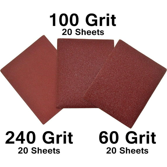 60 Sandpaper 1/4 Sheets for Palm Sanders - Includes 20 of 60 Grit, 20 of 100 Grit, and 20 of 240 Grit by HTYSUPPLY