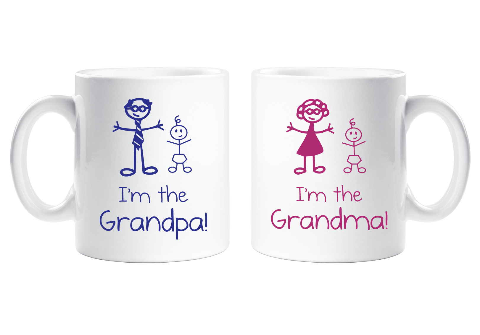 60 Second Makeover I'm The Grandma I'm The Grandpa Mug Set Grandparents Stick Person People Cup New Baby