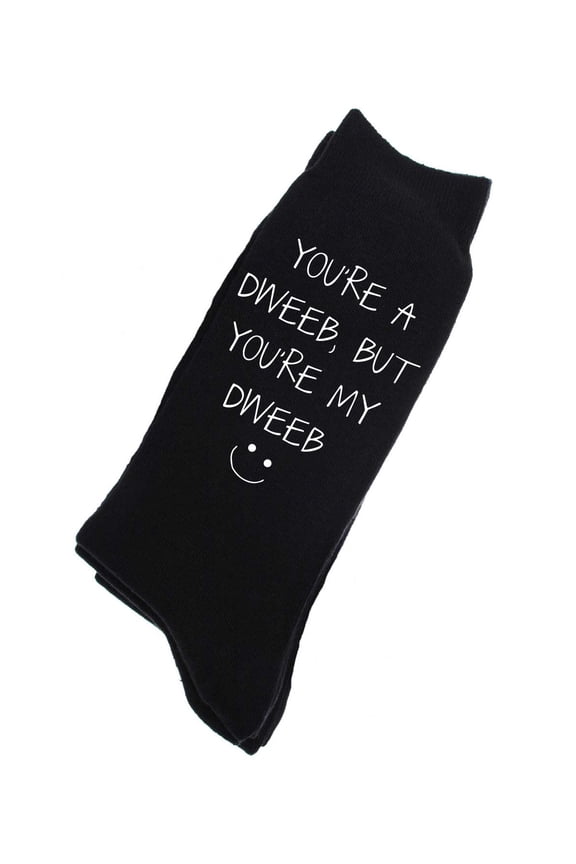 Limited You're A Dweeb But You're My Dweeb Mens Black Calf Socks Valentines Day Dad Husband Boyfriend