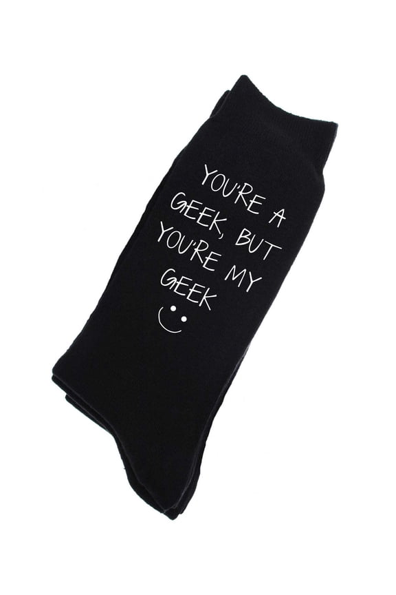 Limited You're A Geek But You're My Geek Mens Black Calf Socks Valentines Day Dad Husband Boyfriend F