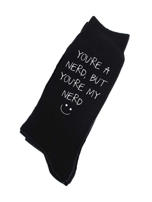 Limited You're A Nerd But You're My Nerd Mens Black Calf Socks Valentines Day Dad Husband Boyfriend F