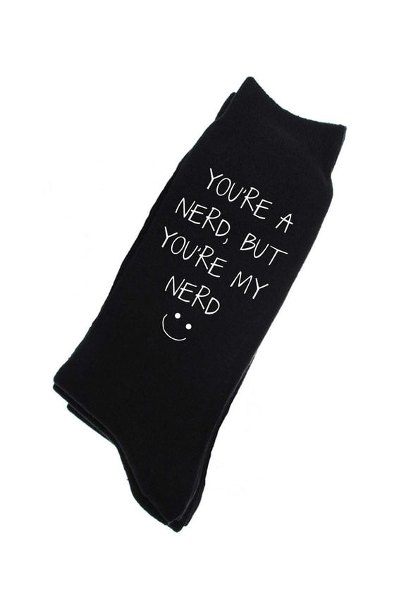 Limited You're A Nerd But You're My Nerd Mens Black Calf Socks Valentines Day Dad Husband Boyfriend F