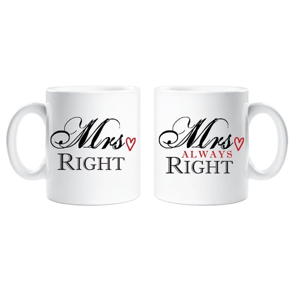 60 Second Makeover Mrs Right Mrs Always Right Mug Set Couples Novelty Gift Cup Ceramic Present Civil Partnership