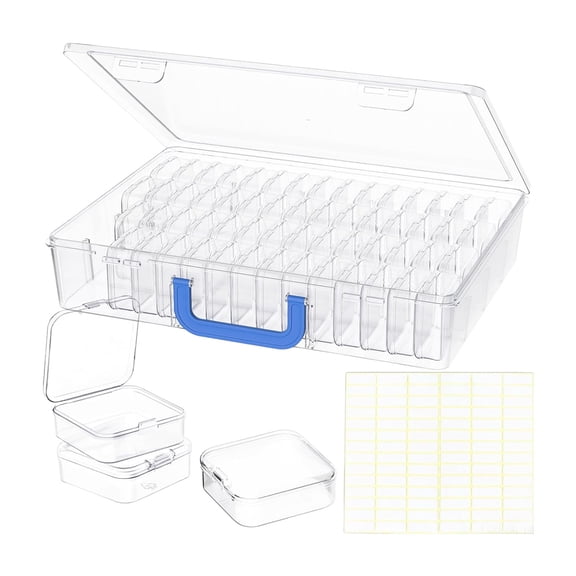 60-Section Clear Organizers Box with Removable Trays, Leakproof Lid & Labels for Craft Office Storage
