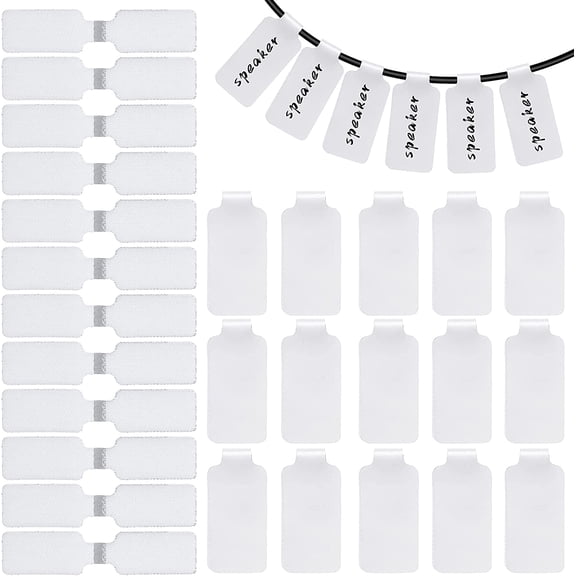 60 Self-Adhesive Blank Cable Labels, Reusable Nylon Writable Cord Tags White Markers for Electronics Computers Cable Management