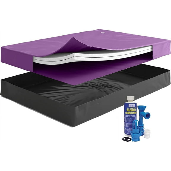 60% Semi-Waveless Hardside Waterbed Mattress Bundle with Two Fiber Layers, Liner, Fill/Drain Kit & Conditioner - No Frame, Size Cal-King