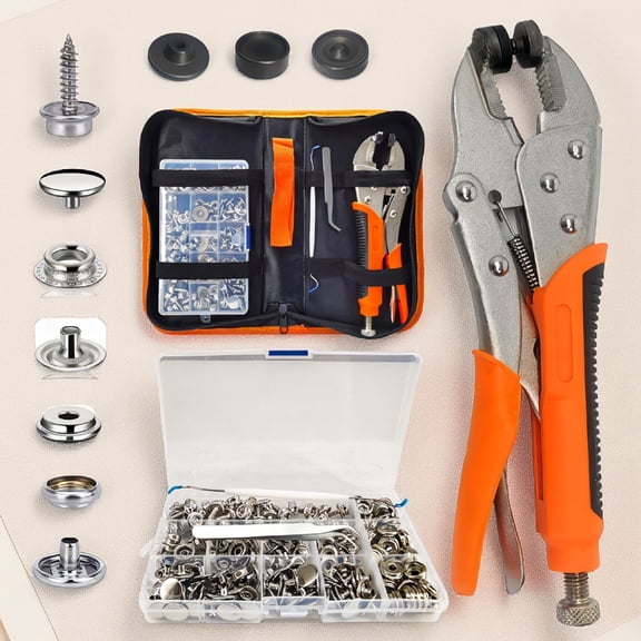 60-Set 15mm Snap Fasteners Kit with Setter Tool, Stainless Steel Press Studs, Magnetic Die Holder, for Boat Covers, Tarp, Canvas, Upholstery, Leather Repair