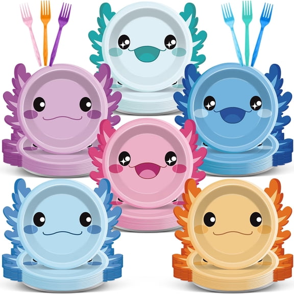 60 Set Axolotl Birthday Party Decorations Cartoon Axolotl Paper Plates Tableware 7 Inch Reptile Animals Party Supplies Dessert Plates Dinnerware for Kids Boys Girls Birthday Baby Shower Favors Y114