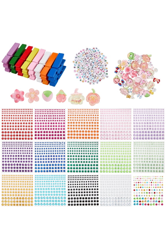 60 Set Cheer Craft Kit Cute Cheer Pins for Backpacks DIY Wooden Clips with Rhinestone Stickers Resin Charms Letter Beads