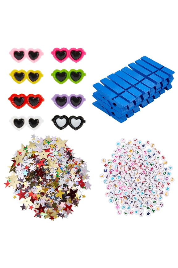 60 Set Cheer Pins Spirit Clips Clothes Pins Cheer Craft Kit with Wood Spirit Clips Letter Beads Eyeglass Resin Bear Charms 50g Star Sequins