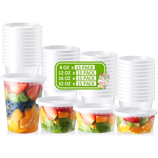 60-Pack Deli Containers With Lids – 8oz (24), 16oz (24), 32oz (12) Combo Set, BPA-Free