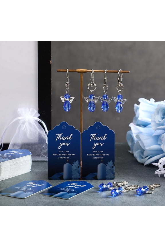 60 Set Funeral Favors, Celebration of Life Favors Angel Keychains Organza Bags Sympathy Thank You Tags for Memorial Party Supplies Guest Return Funeral Gifts