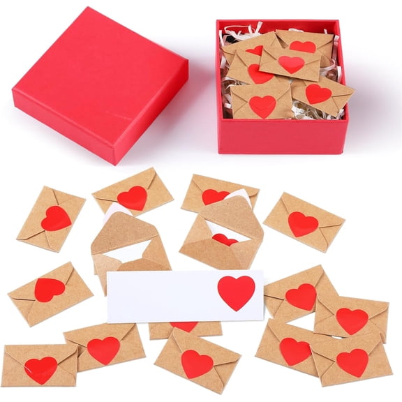 60 Set Mini Love Note for Him Her with Envelope Mini Cards with Envelopes Long-distance Relationship Gift for Valentines Day Anniversary Him Her(1.8 x 1.2 Inch, Love Heart, Red)