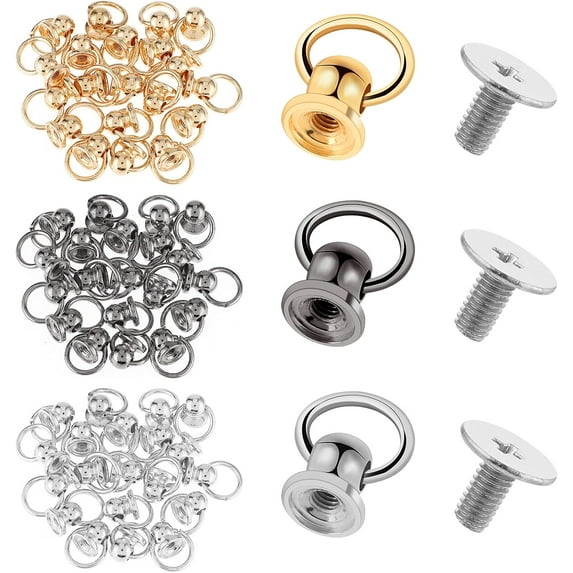 60 Set Screwback Round Head Rivet with Pull Ring, 3 Color Leather Rivets Kit