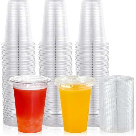 60 Sets 24 oz Clear Plastic Cups With Flat Lids, 24 Ounce Disposable Drinking Cups With Lids for Ice Coffee, Smoothie, Slurpee, or Any Cold Drinks