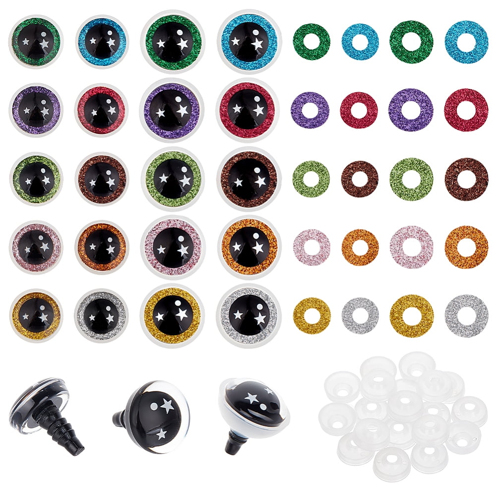 60 Sets 30 Styles Plastic Craft Eyes Safety Eyes with Scale Disc and Spacer Mixed Color 15.5~20.5x15.5~21.5mm 2bags/style