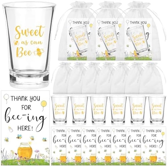 60 Sets Bee Baby Shower Favors for Guests Sweet as Can Bee Acrylic Shot Glasses Souvenir Clear Shot Glasses with Thank You Card Organza Bag Honey Be-e Gifts for Gender Reveal Return