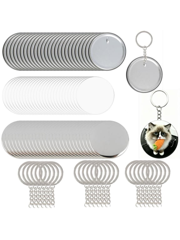 60 Sets Button Maker Keychain Supplies, Boriyuan 58mm/2.25 inch Metal Keychain Making Supplies for Button Maker Machine, Blank Button Badges with Metal Shell Back Cover Transparent Film Chain Head