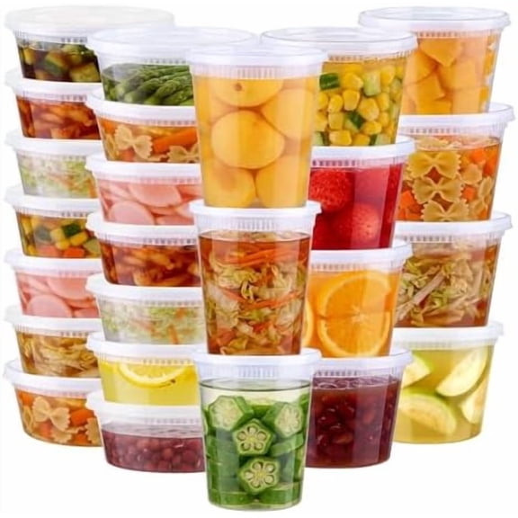 60 Sets Deli Containers with Lids, 8/16/32 oz Quart Containers BPA Free, Airtight Takeout Plastic Food Storage Container, Stackable Leakproof Microwave & Freezer Safe for Soup, Sauce & Leftover
