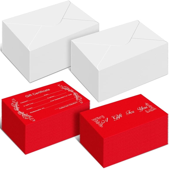 60 Sets Gift Certificates for Business Blank Gift Certificate Cards with 60 Pcs Envelopes for Beauty Salon Restaurant Spa Client Birthday Wedding Voucher Work, 3.5 x 5.5''(Red)