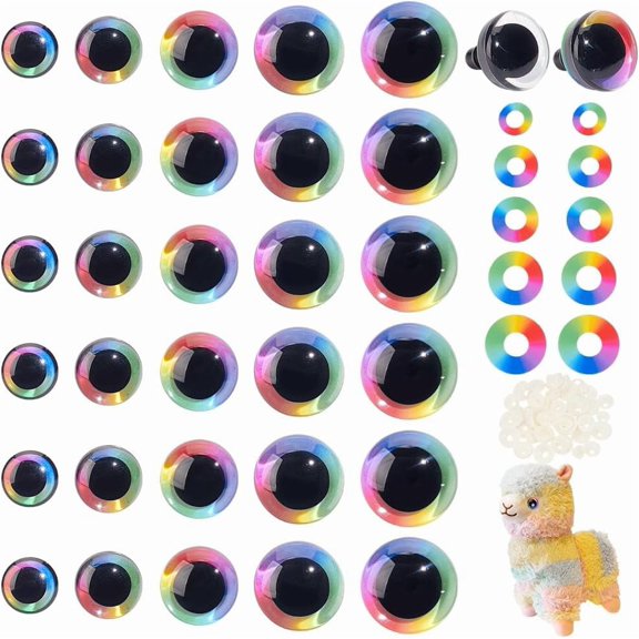 60 Sets Glitter Safety Eyes 5 Sizes 3D Rainbow Craft Eyes Amigurumi Eyes Crochet Stuffed Eyes with Washers