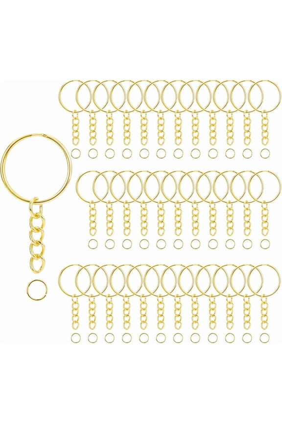 60 Sets Gold Keychain Ring Kits Keychain with Jump Rings Metal 1 Inch Split Keyrings Iron Small Open Craft Connector Findings Accessories for DIY Jewelry Making Car Key Purses Party Favor Gold