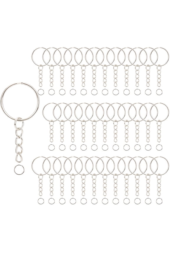 60 Sets Keychain Ring Kits Keyring Jump Rings Iron Silver Small Open 1 Inch Split Link Chains Metal Craft Findings Connector Accessories