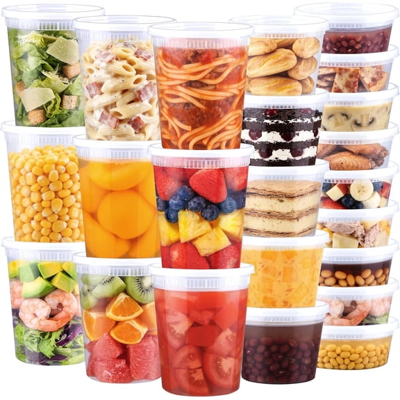 60 Sets Leak-Proof Deli Containers with Lids, 32/16/8 oz Each, BPA Free Airtight Stackable Food Storage Containers, Microwave, Freezer, and Dishwasher Safe, Reusable Meal Prep Boxes