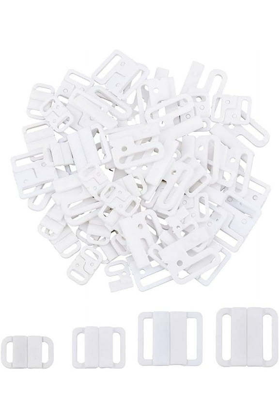 60 Sets Plastic Bikini Bra Clips Hooks 4 Sizes White Bra Slide Hook Replacement Part Sewing On Swimsuit Tops and Lingerie