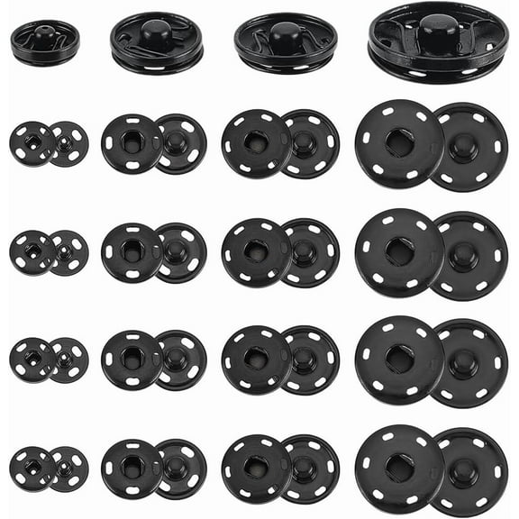 60 Sets Sew on Snap Buttons 4 Sizes Alloy Snap Fastener Buttons Sewing Snaps Decorative Buttons for Sewing DIY Craft Garment Accessories(Black)
