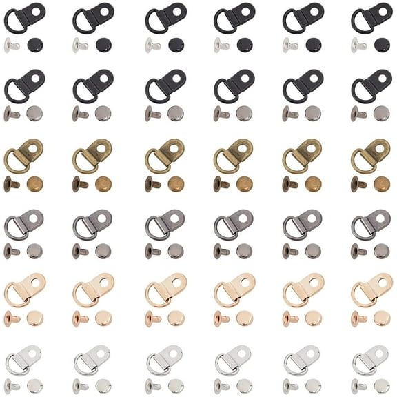 60 Sets Shoelace Hook 6 Colors Metal Lace Hooks Mounting Clips Fittings DRing Eyelet Buckles with Rivets for Hiking Boots Repair Leather Boot Shoes