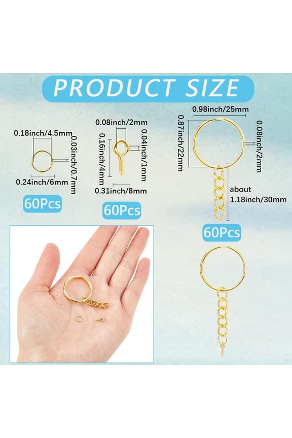 60 Sets Split Key Chain Rings Keychain with Screw Eye Iron Gold Small Open Jump Rings Metal Peg Bails Pin Craft Connector Findings Accessories for DIY Jewelry Key Keychains Purse Party Favor