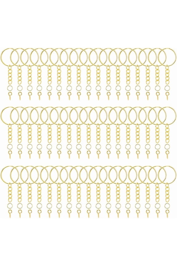 60 Sets Split Key Chain Rings Keychain with Screw Eye Iron Gold Small Open Jump Rings Metal Peg Bails Pin Craft Connector Findings Accessories for DIY Jewelry Key Keychains Purse Party Favor Golden