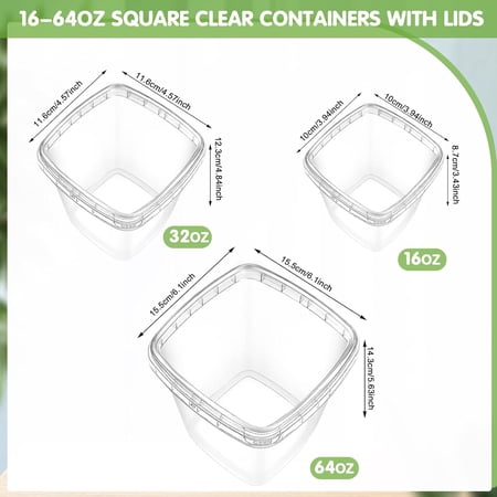 60 Sets Square Deli Containers with Lids