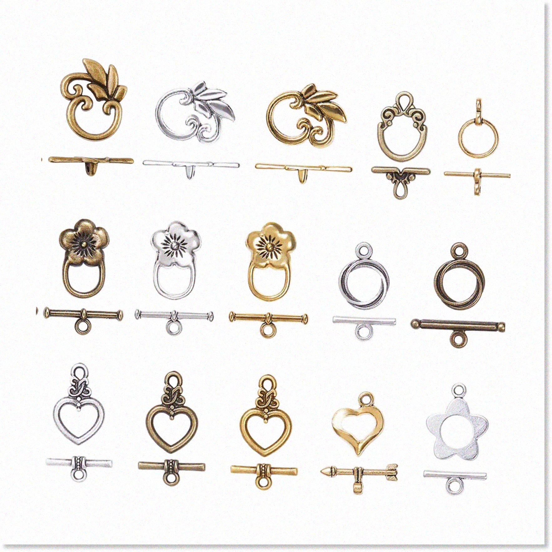 JGFinds 48 Sets Hammered Circle Toggle Clasps - Silver Toned DIY Jewelry Making Supplies
